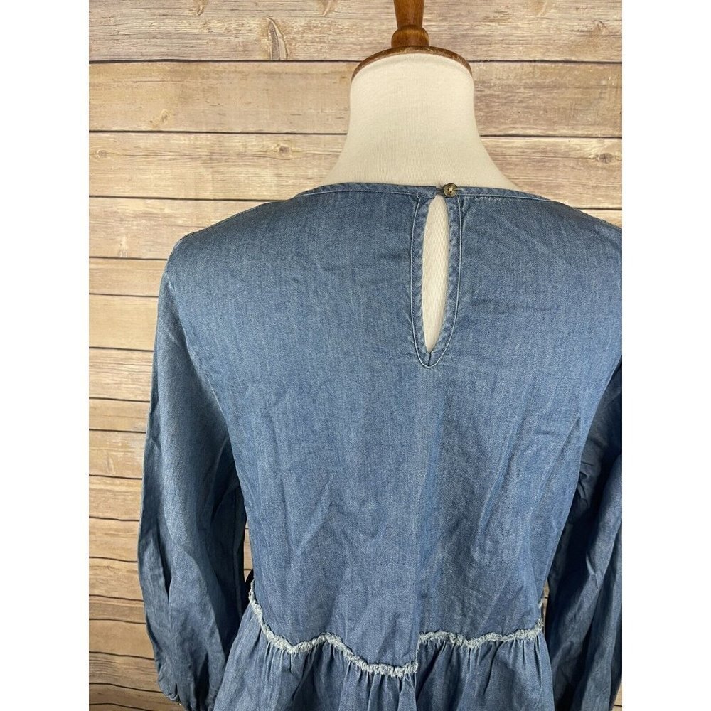 Universal Thread Medium Chambray Blouse Tiered Ba… - image 6